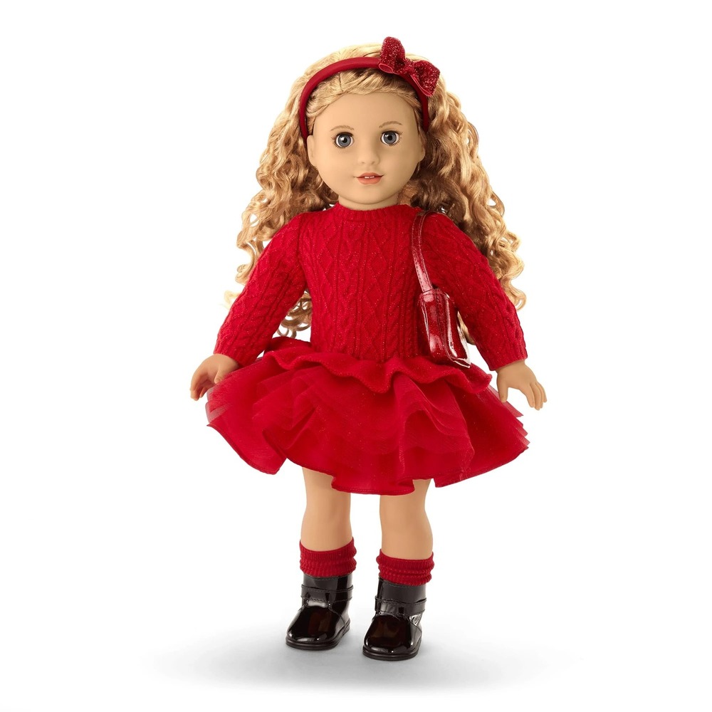 American Girl Doll Clothes 18" Red Sparkle Cable Knit DRESS ONLY